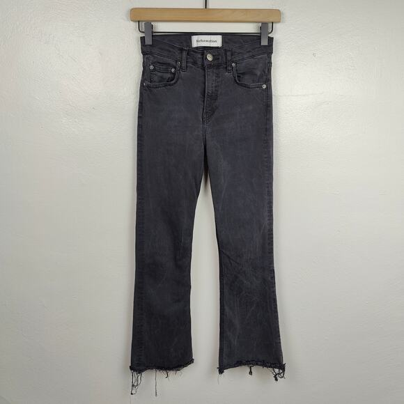 Reformation Flood & Flare Jeans Womens 25 Kick Boot Suez Black Wash Raw Hem - Picture 1 of 10